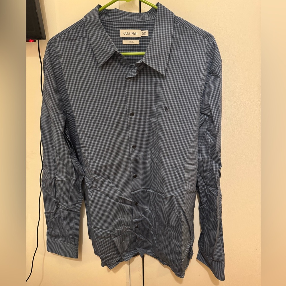 Calvin Klein Navy Blue Slim Fit Cotton Dress Shirt Button Down